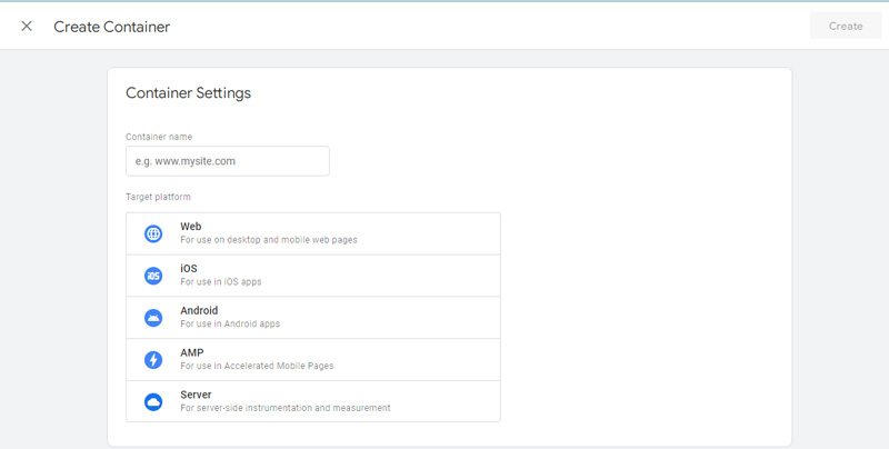Create Container in GTM